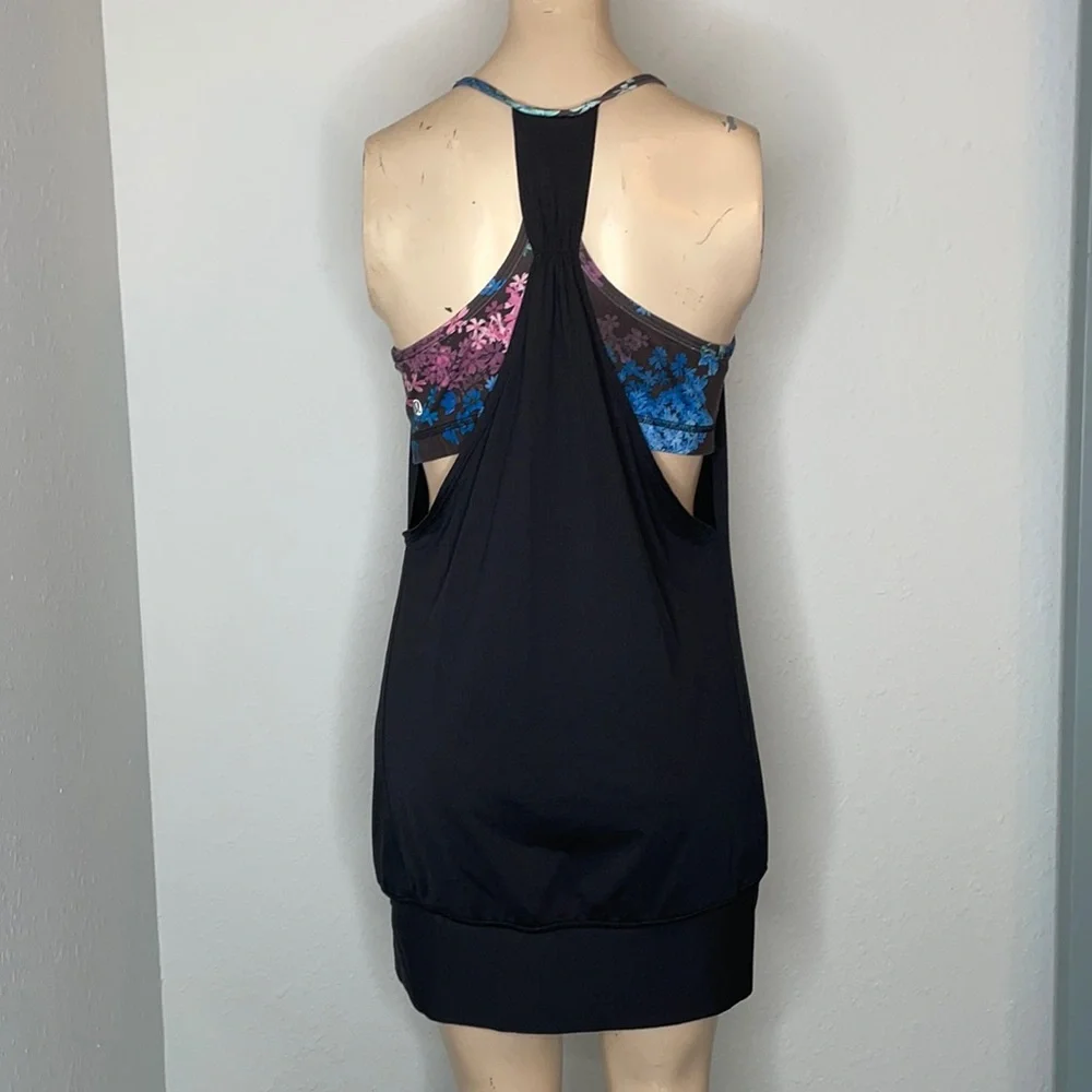lululemon athletica Black Tank with Pink and Blue Floral Back 10 SO CUTE 🥰